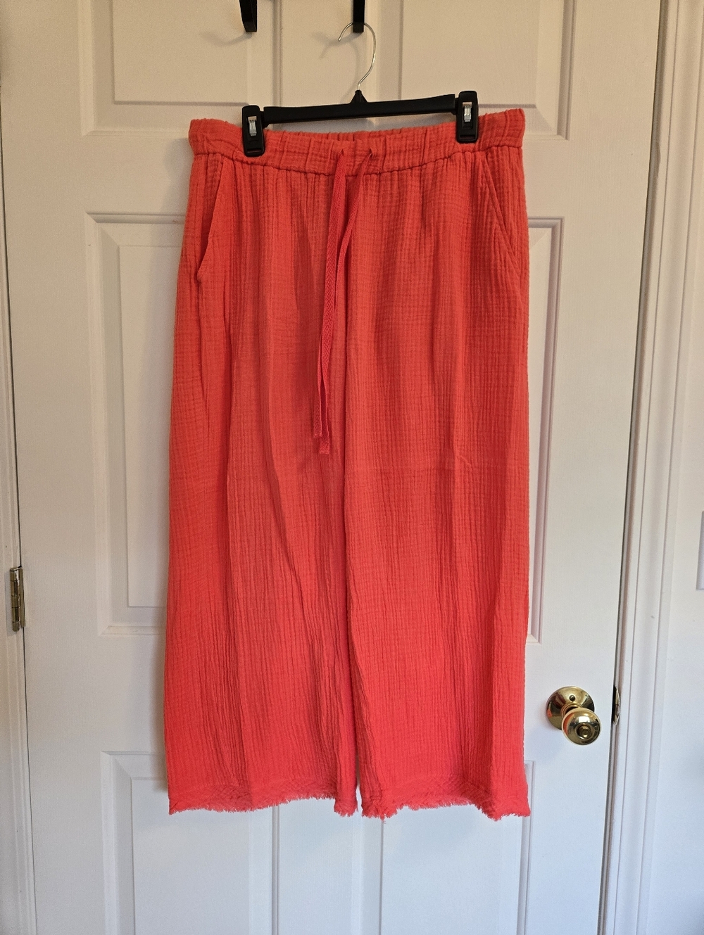 Eileen Fisher Organic Cotton Gauze Crop Wide Leg Pants In Watermelon Red Medium
